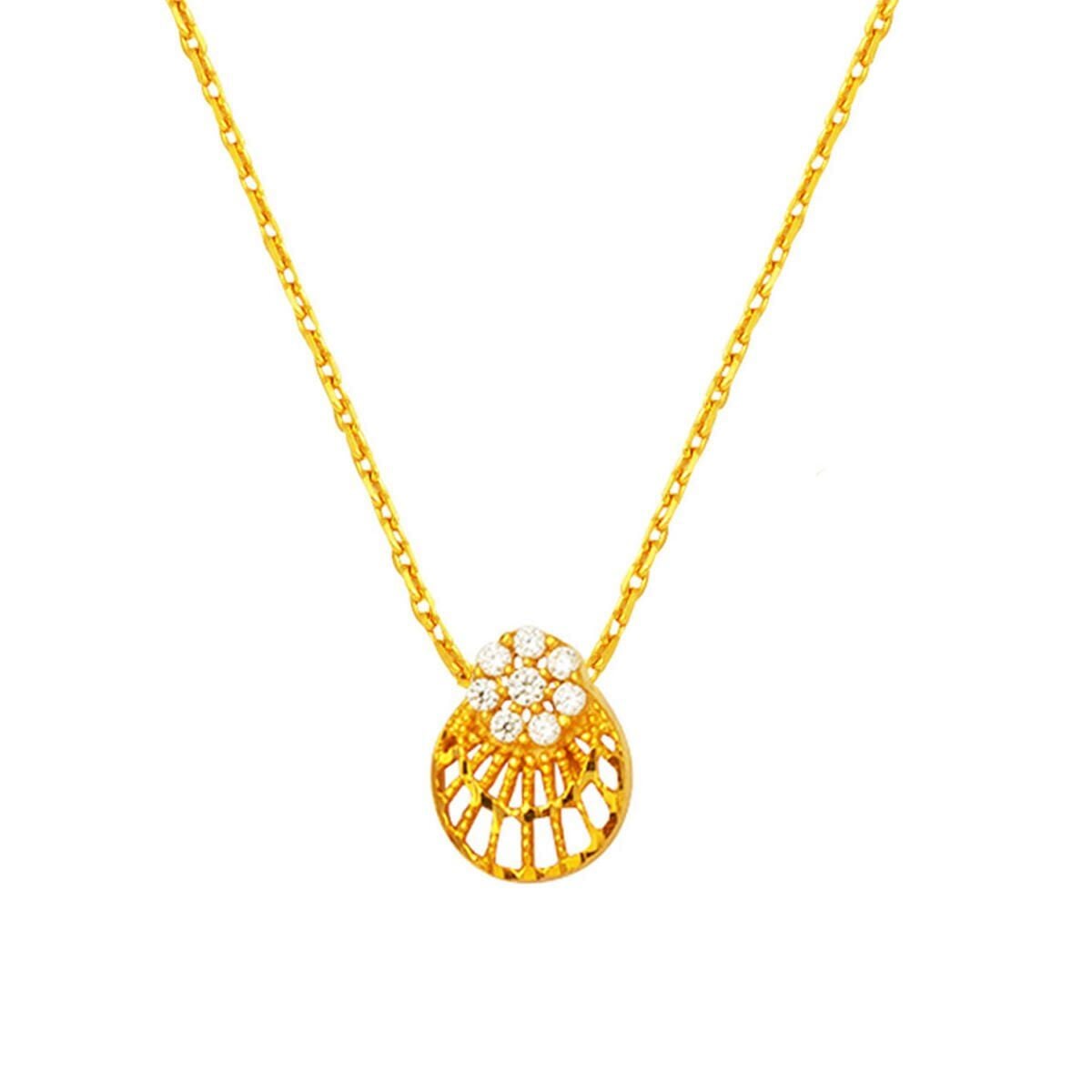 22K Yellow Gold Seashell Cubic Zirconia Necklace