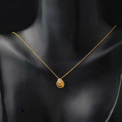 22K Yellow Gold Seashell Cubic Zirconia Necklace