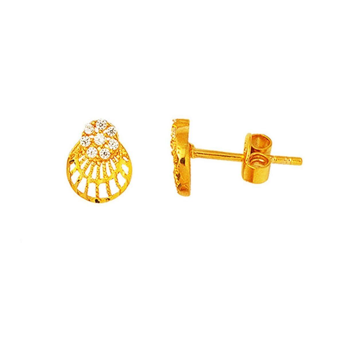 22K Yellow Gold Seashell Cubic Zirconia Earrings