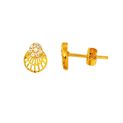 22K Yellow Gold Seashell Cubic Zirconia Earrings