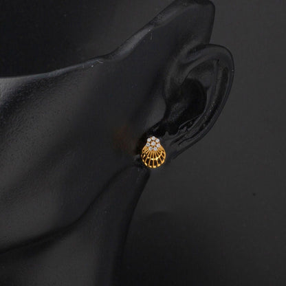 22K Yellow Gold Seashell Cubic Zirconia Earrings