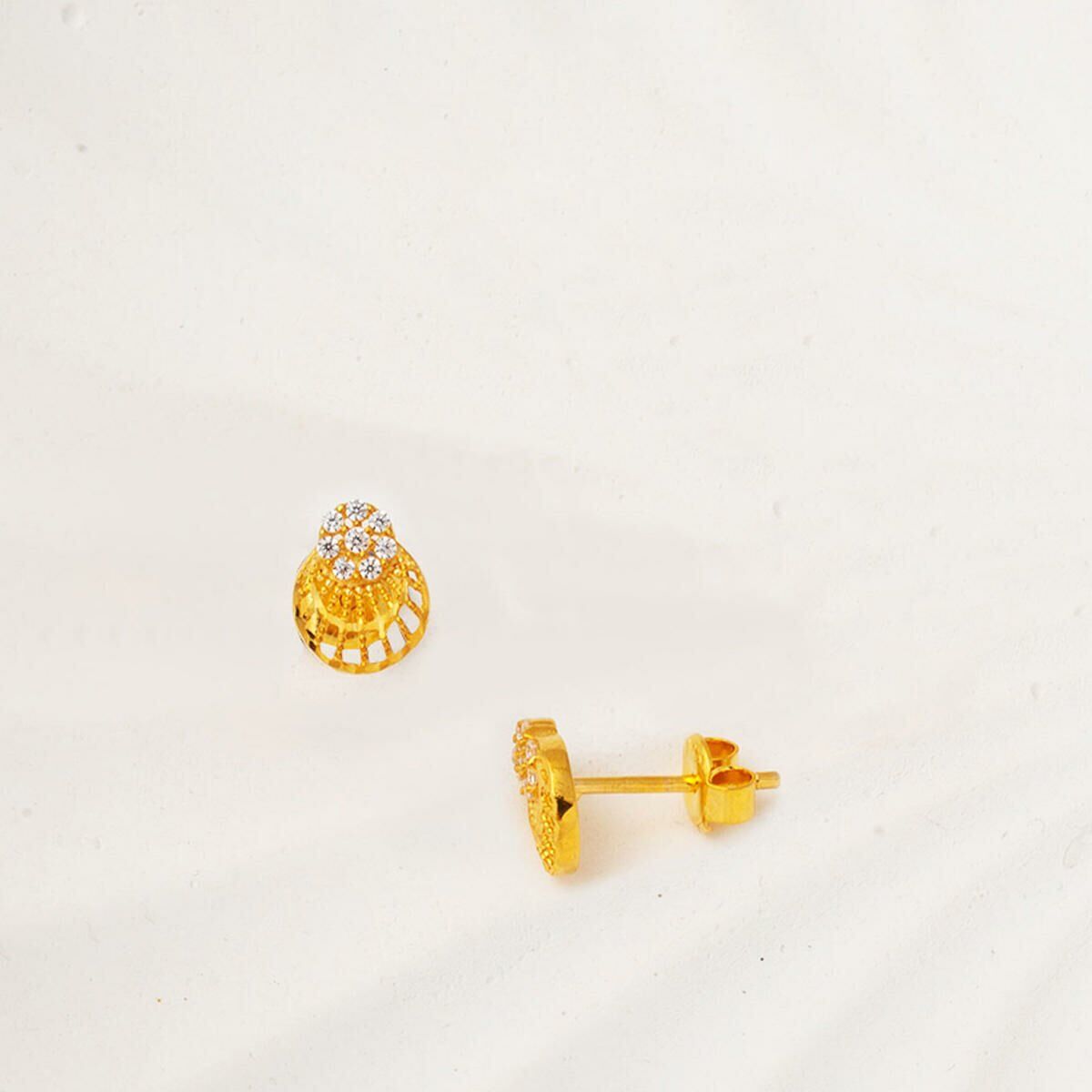 22K Yellow Gold Seashell Cubic Zirconia Earrings