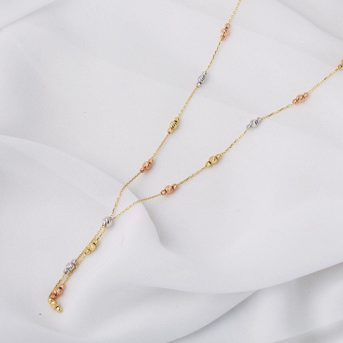 14K Yellow Gold Colored Gold Bead Double Set