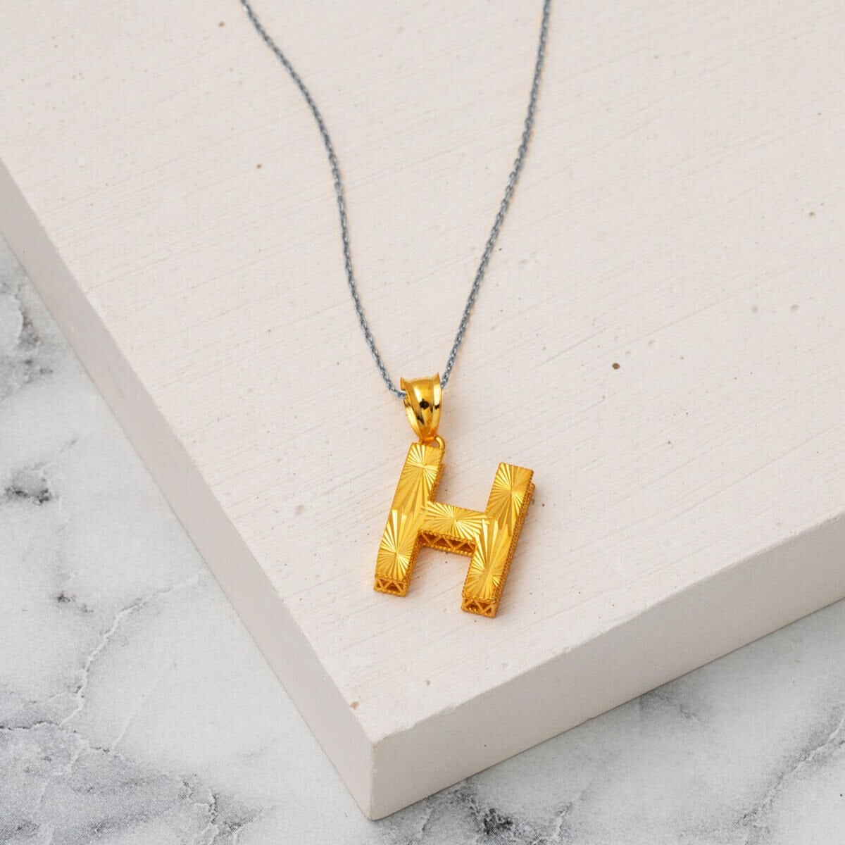 22K Yellow Gold H Initial 3 Dimensional Pendant