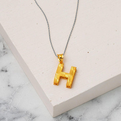 22K Yellow Gold H Initial 3 Dimensional Pendant