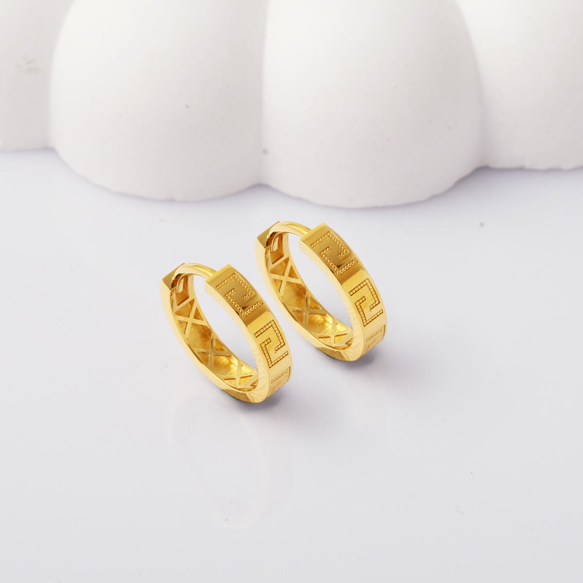 14K Yellow Gold Double Sided Modern Hoop Earrings