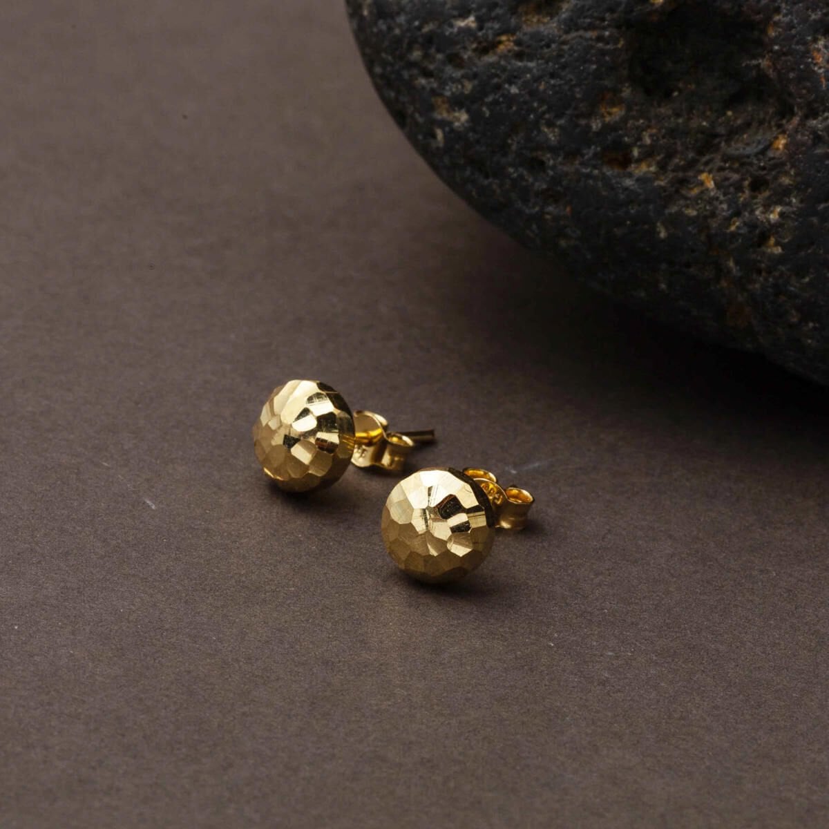 14K Yellow Gold Disco Ball Pin Earrings