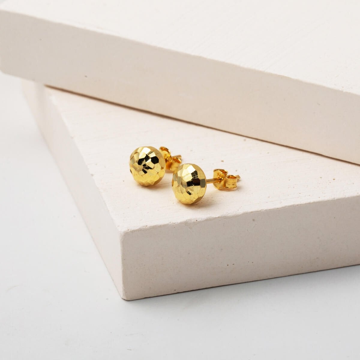 14K Yellow Gold Disco Ball Pin Earrings