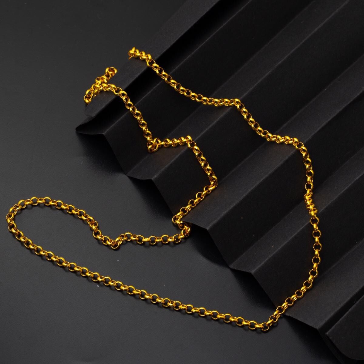 14K Yellow Gold Rolo Hoop Chain 65 cm