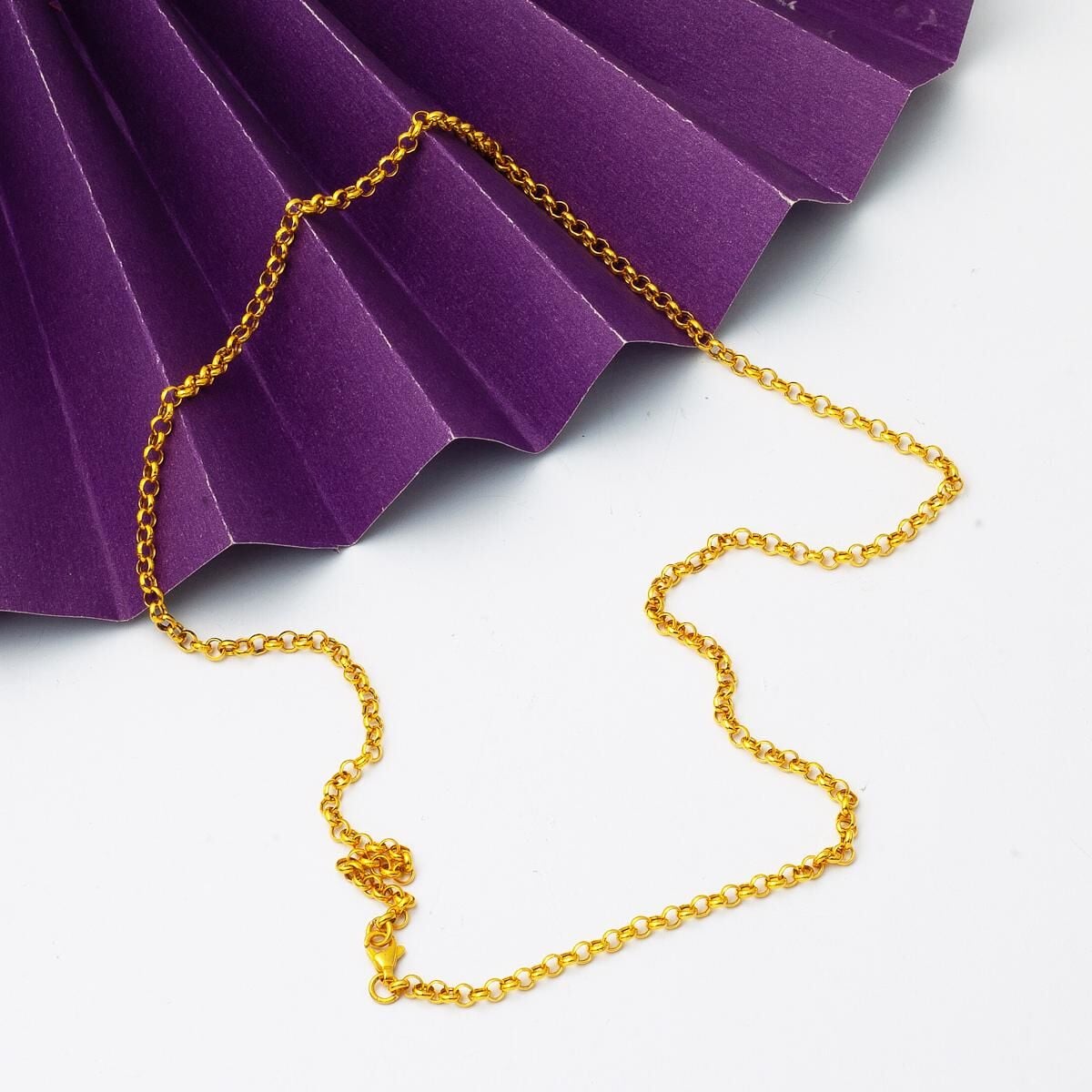 14K Yellow Gold Rolo Hoop Chain 65 cm