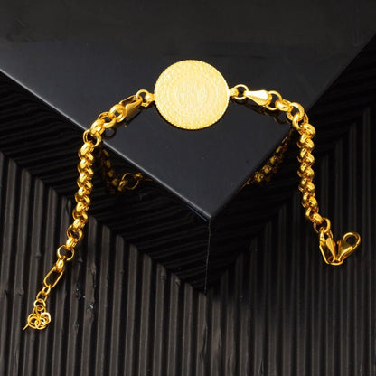 14K Yellow Gold Rolo Chain Quarter Coin Bracelet