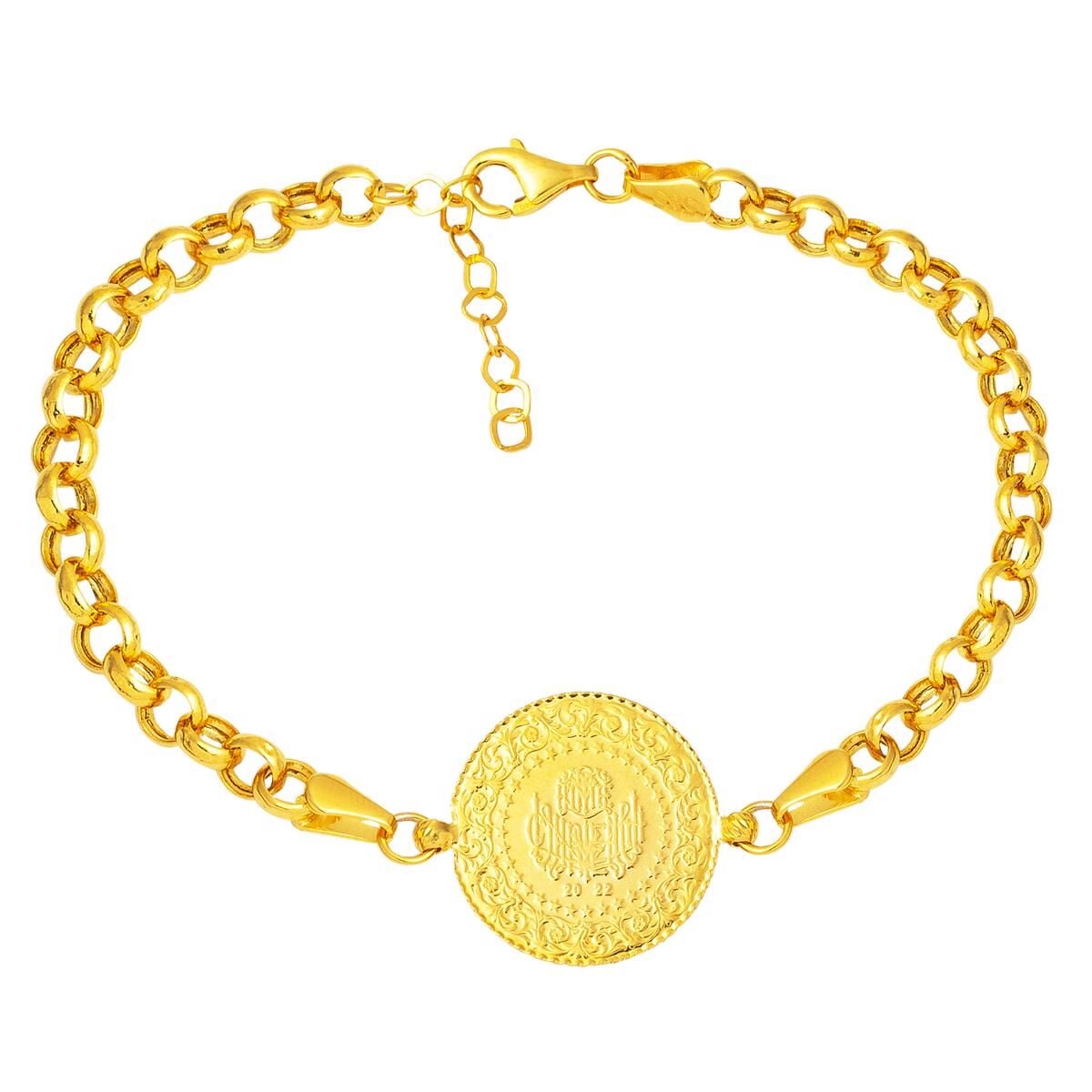 14K Yellow Gold Rolo Chain Quarter Coin Bracelet