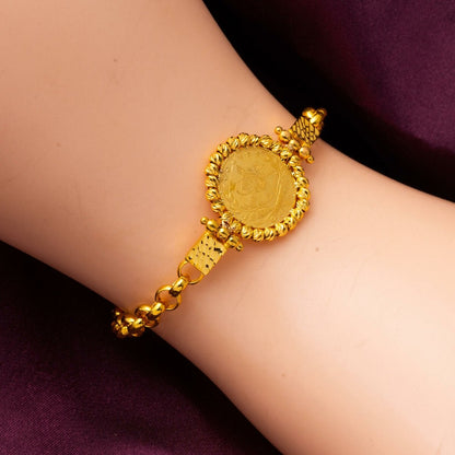 22K Yellow Gold Rolo Chain Ottoman Resat Quarter Coin Bracelet
