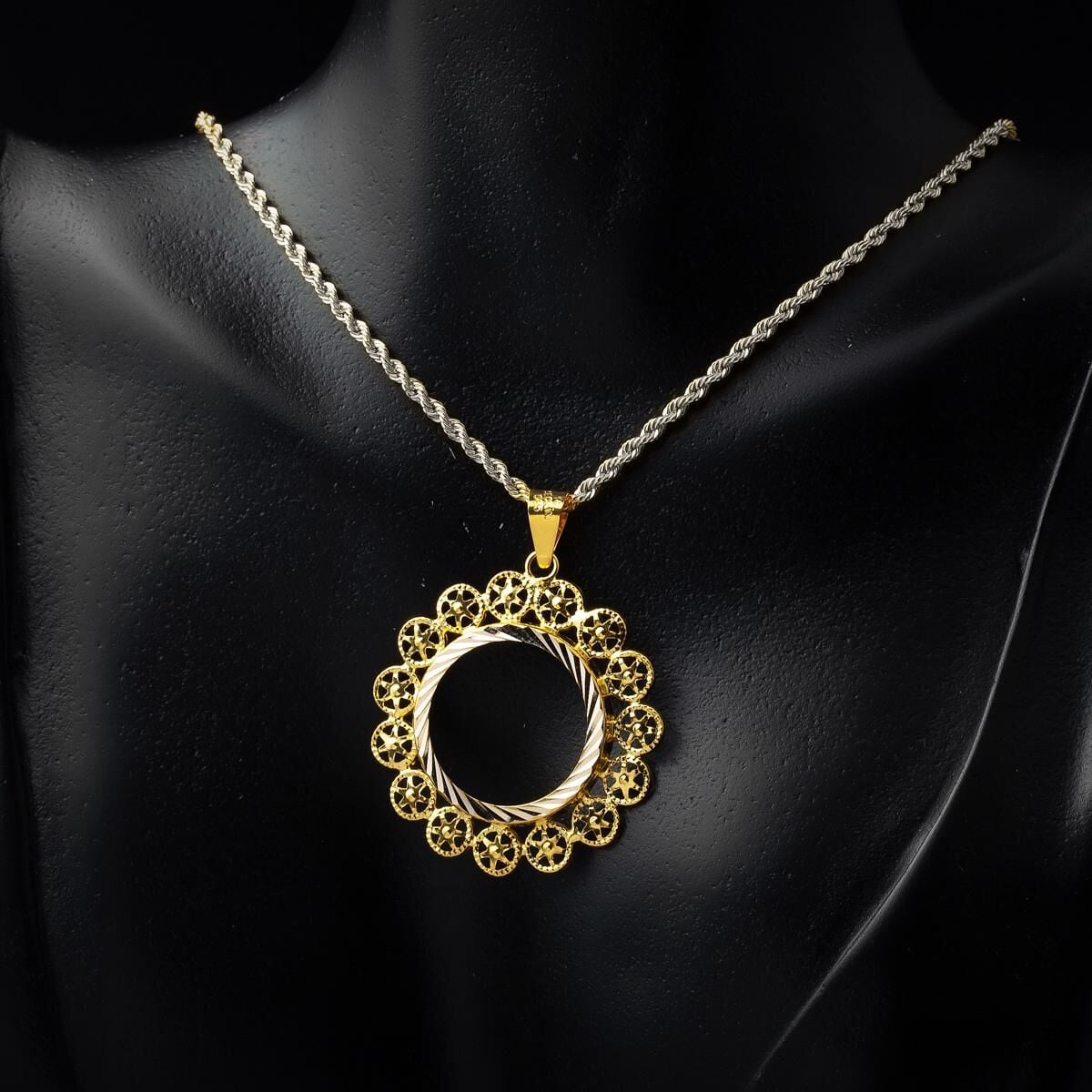 14K Yellow Gold Donence Half Gold Coin Frame Pendant