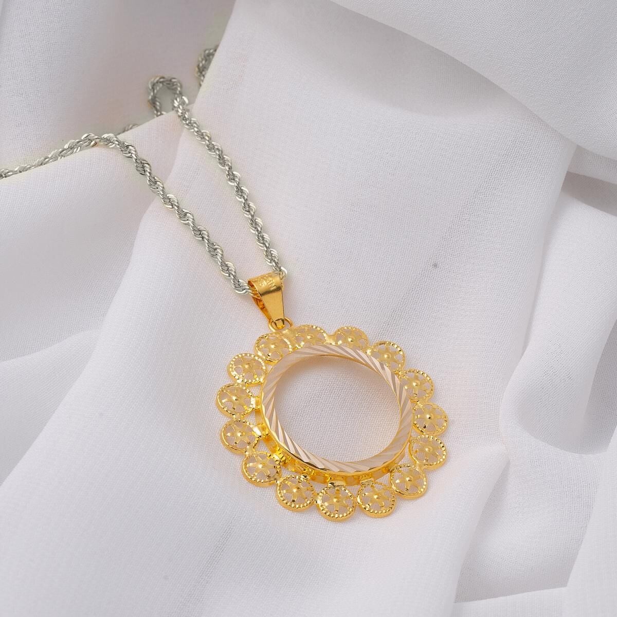 14K Yellow Gold Donence Half Gold Coin Frame Pendant