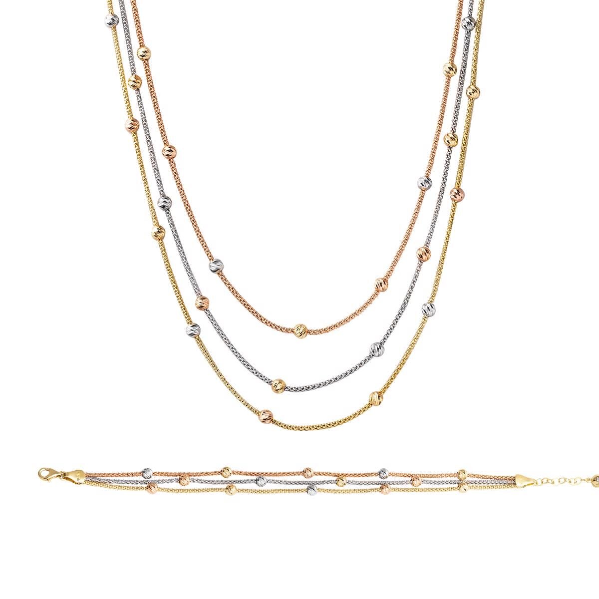 14K Yellow Gold Bead Multi Chain Set