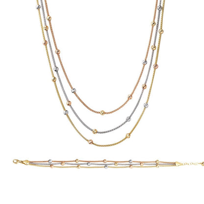 14K Yellow Gold Bead Multi Chain Set
