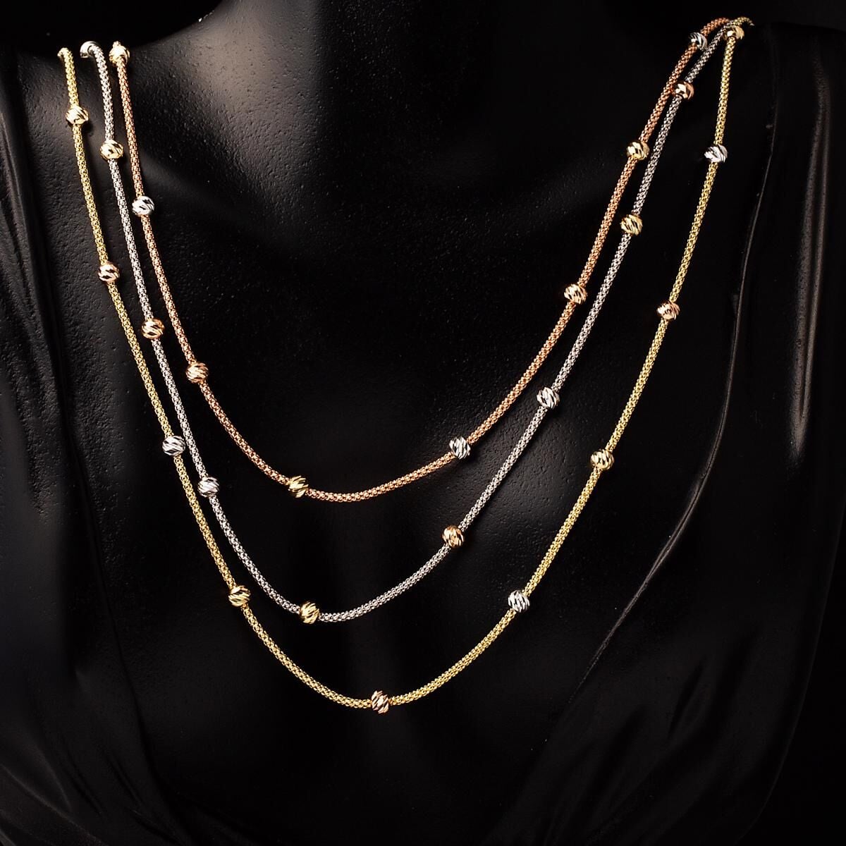 14K Yellow Gold Bead Multi Chain Set