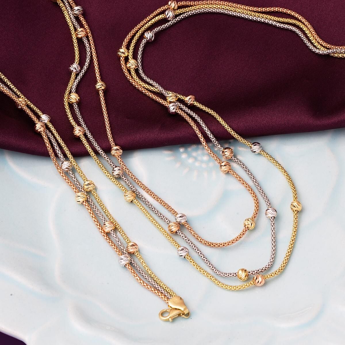 14K Yellow Gold Bead Multi Chain Set