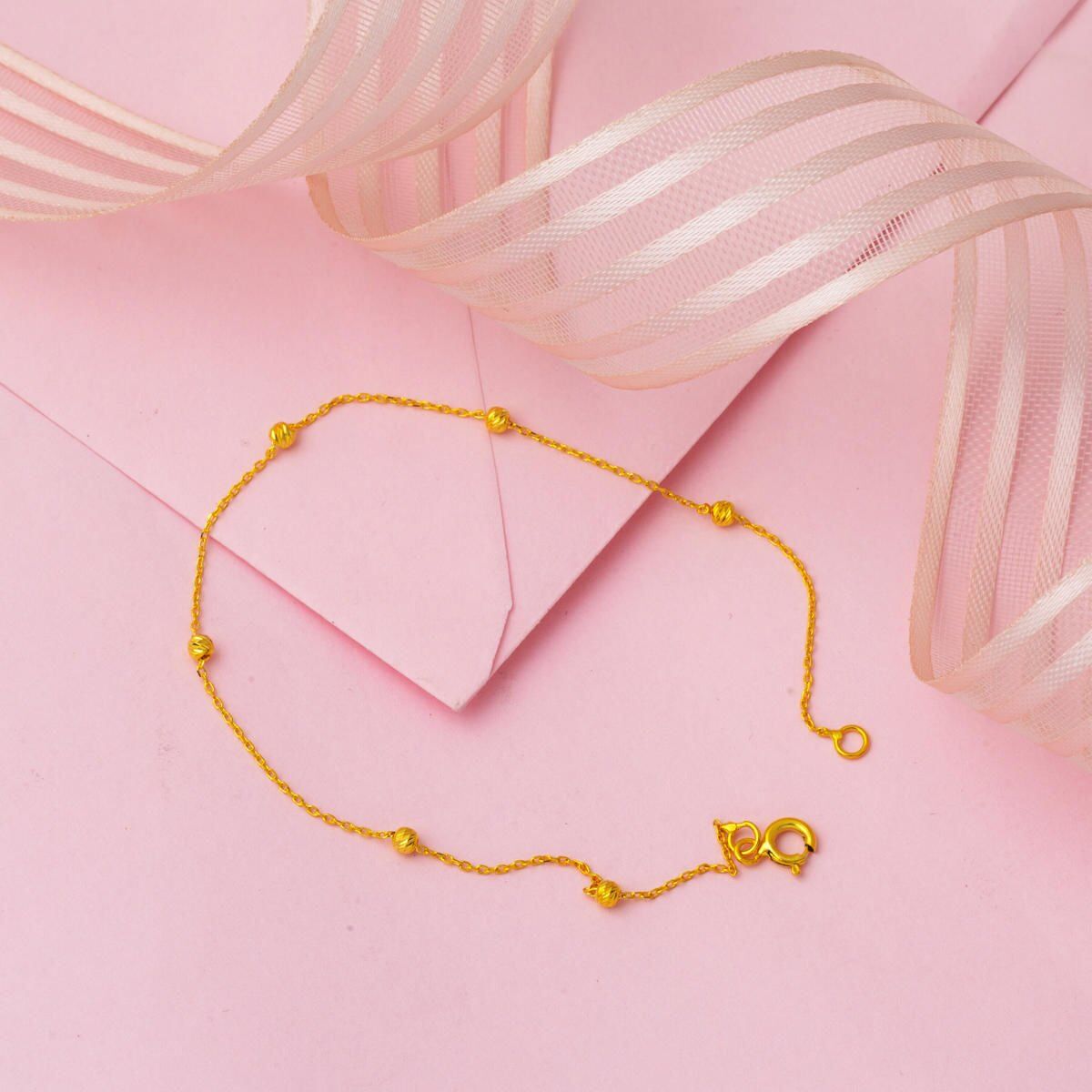 22K Yellow Gold Bead Minimalist Bracelet