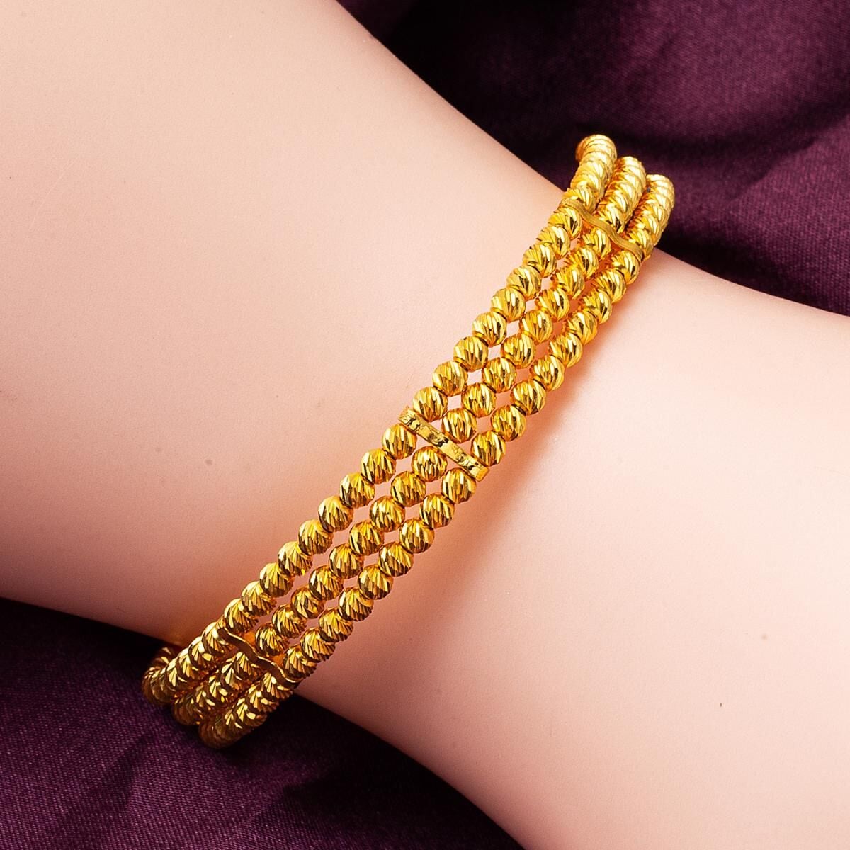 22K Yellow Gold Bead Ball Hinged Cuff Bangle