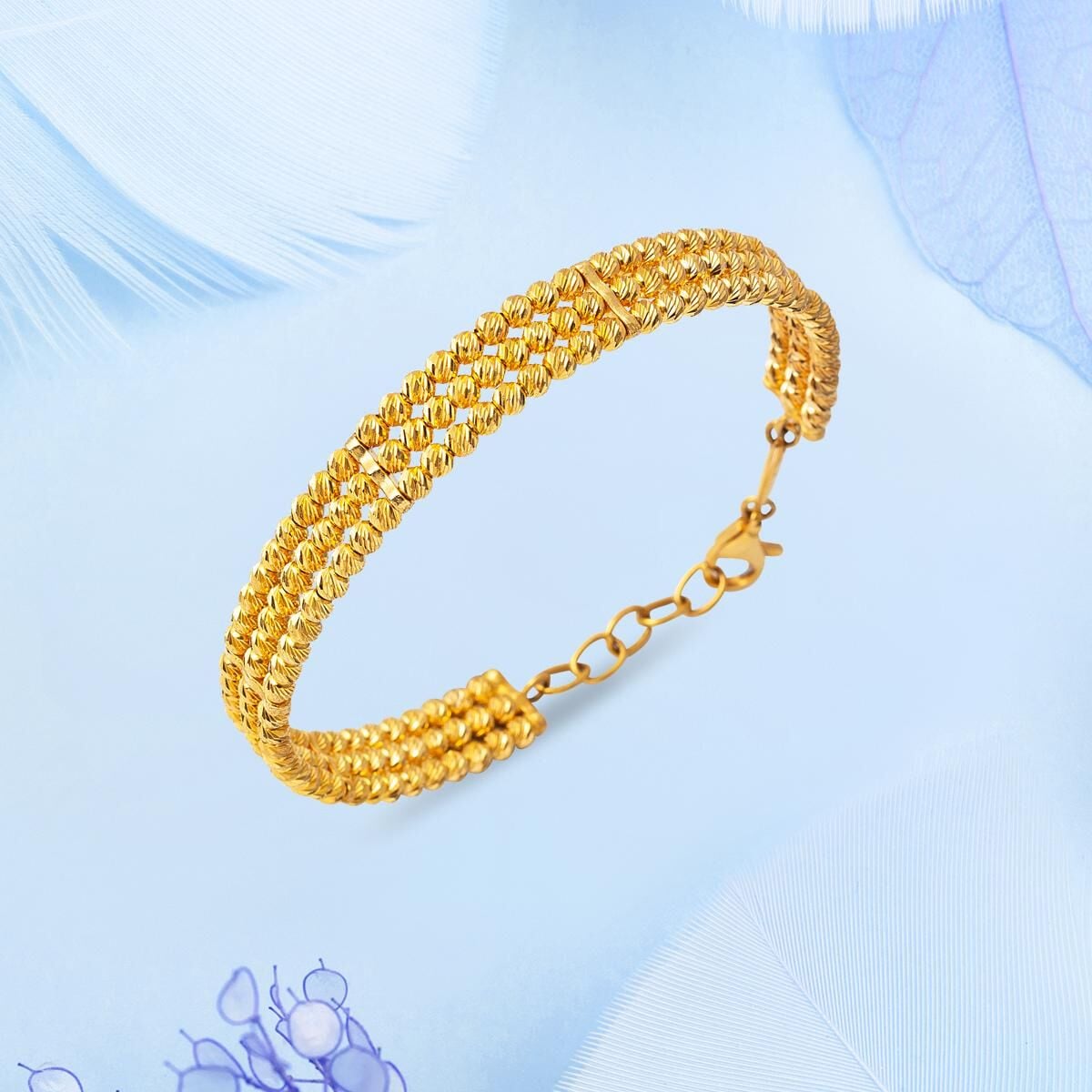 22K Yellow Gold Bead Ball Hinged Cuff Bangle
