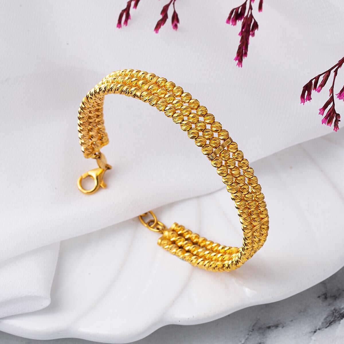 22K Yellow Gold Bead Ball Hinged Cuff Bangle