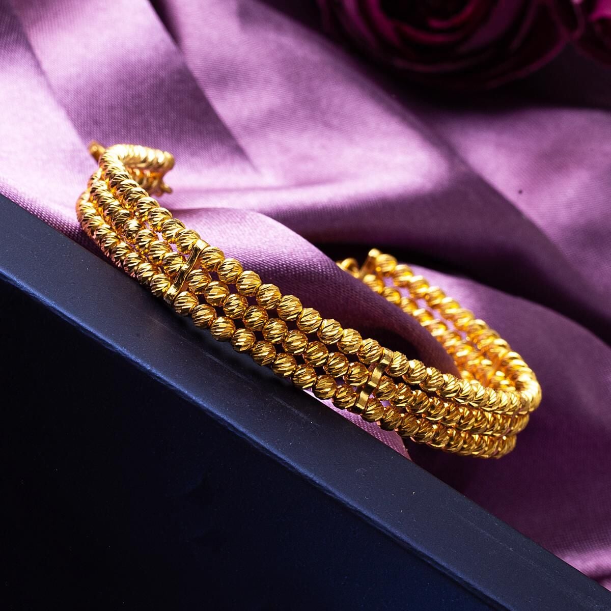 22K Yellow Gold Bead Ball Hinged Cuff Bangle