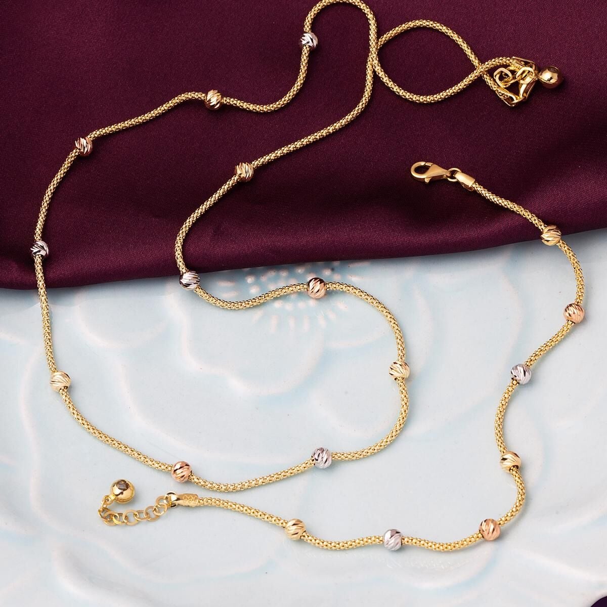 14K Yellow Gold Bead Necklace & Bracelet Set