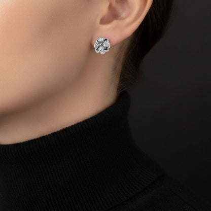 14K White Gold Bead Cluster Earrings