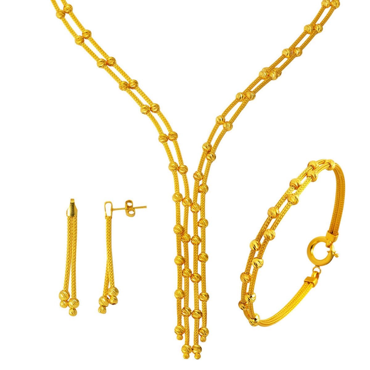 14K Yellow Gold Gold Bead Braided Wedding Set