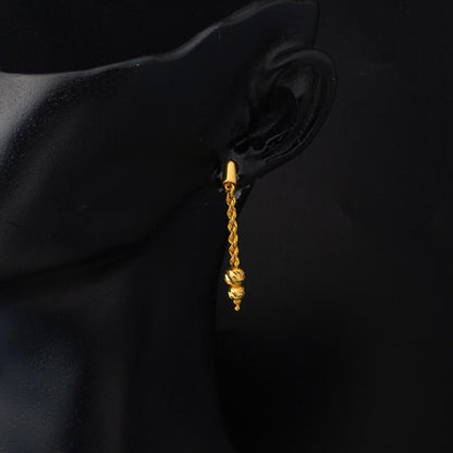 22K Yellow Gold Braided Gold Bead Dangle Earrings