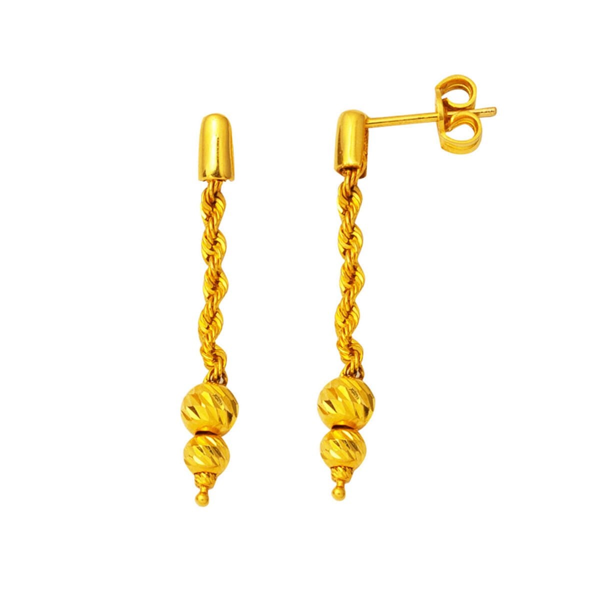 22K Yellow Gold Braided Gold Bead Dangle Earrings