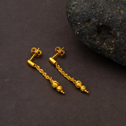 22K Yellow Gold Braided Gold Bead Dangle Earrings