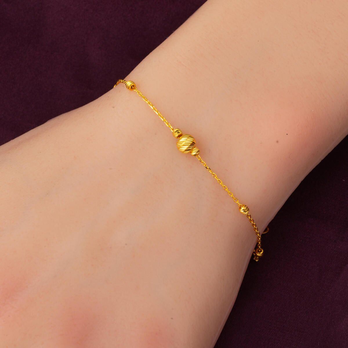 22K Yellow Gold Minimalist Gold Bead Bracelet