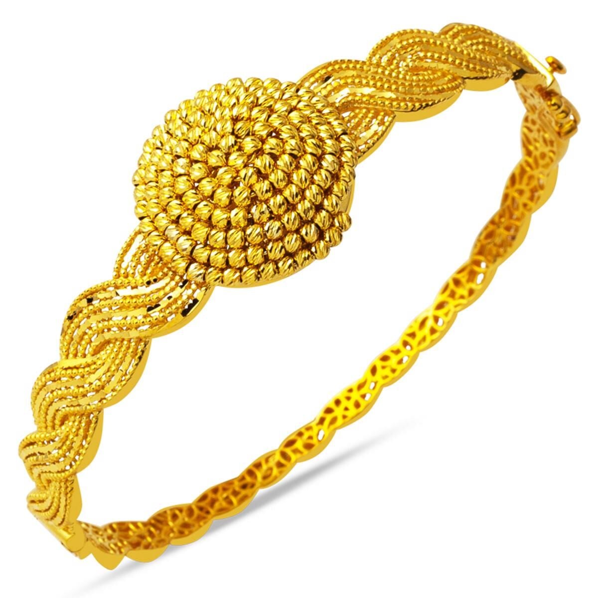14K Yellow Gold Gold Bead Hinged Cuff Bangle (15.52 g)
