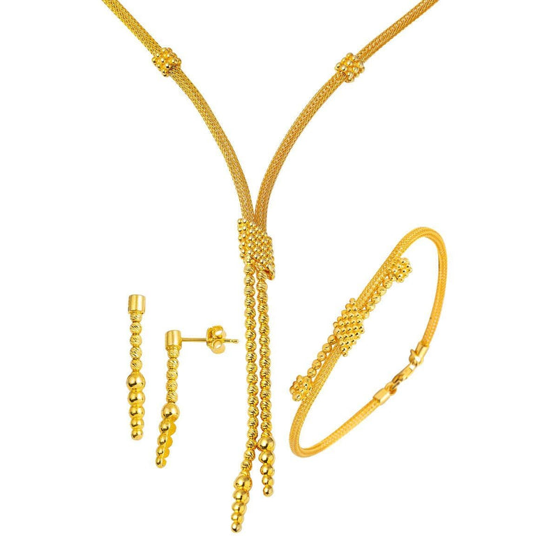 14K Yellow Gold Bead Ball Braided Chain Set