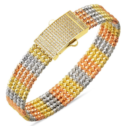 14K Yellow Gold Bead Hinged Cuff Cubic Zirconia Bangle (26.15 g)