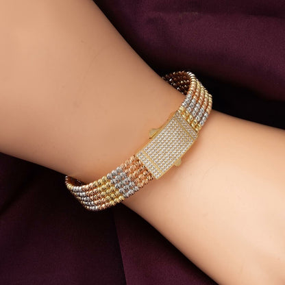 14K Yellow Gold Bead Hinged Cuff Cubic Zirconia Bangle (26.15 g)