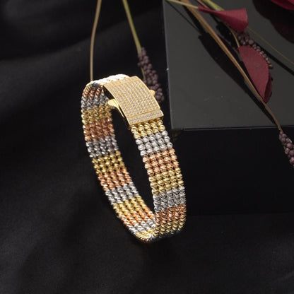 14K Yellow Gold Bead Hinged Cuff Cubic Zirconia Bangle (26.15 g)