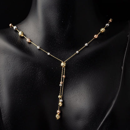 14K Yellow Gold Bead Double Choker Necklace and Bracelet Set