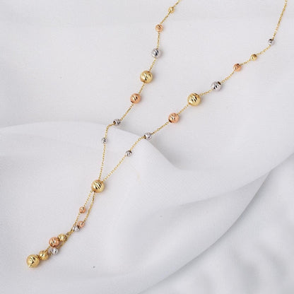 14K Yellow Gold Bead Double Choker Necklace and Bracelet Set