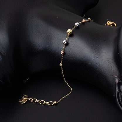 14K Yellow Gold Bead Double Choker Necklace and Bracelet Set