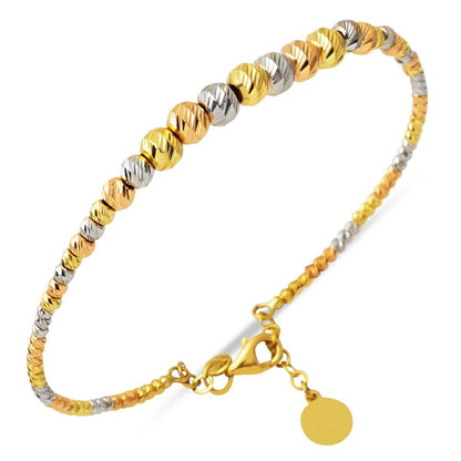 14K Yellow Gold Gold Bead Hinged Cuff Bangle