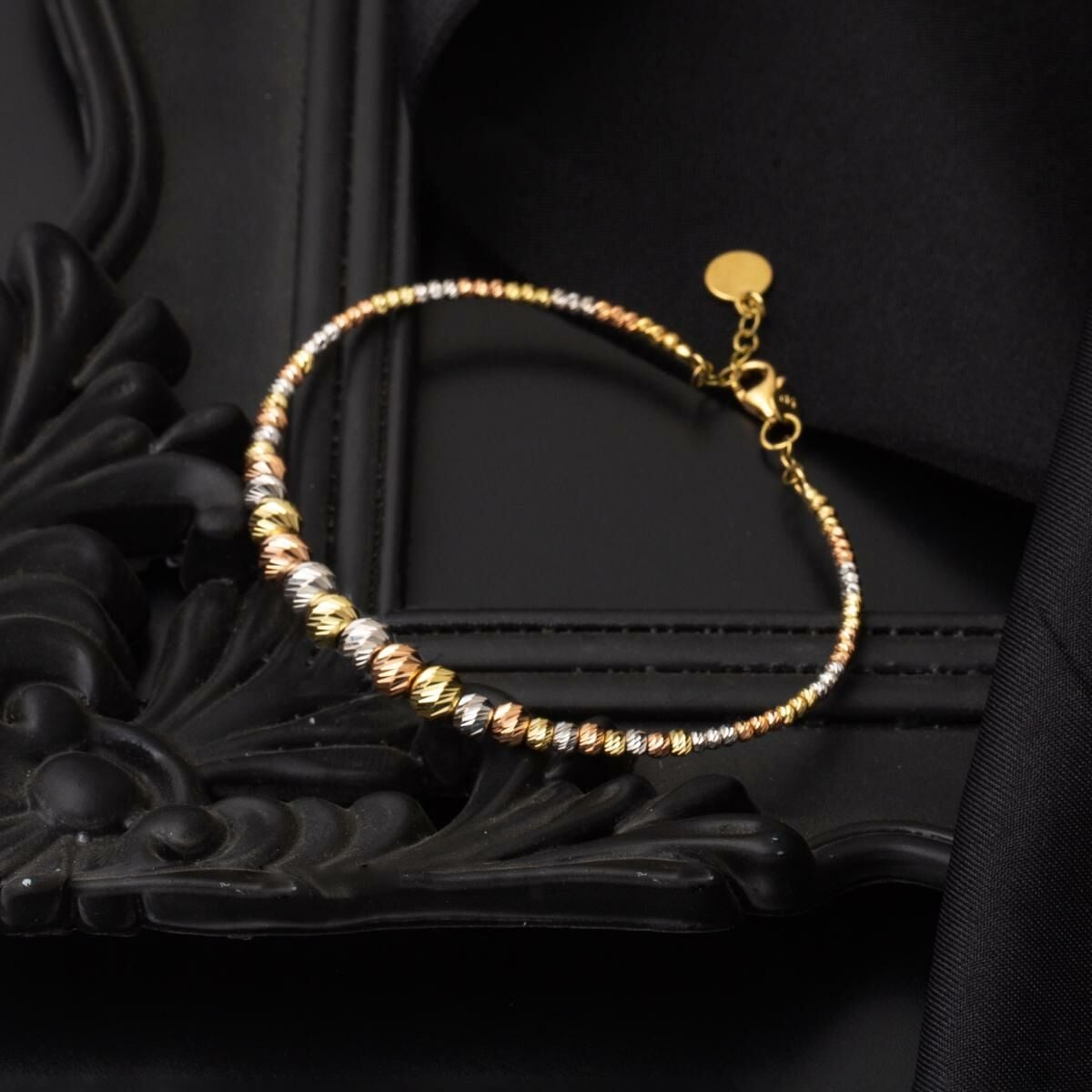 14K Yellow Gold Gold Bead Hinged Cuff Bangle
