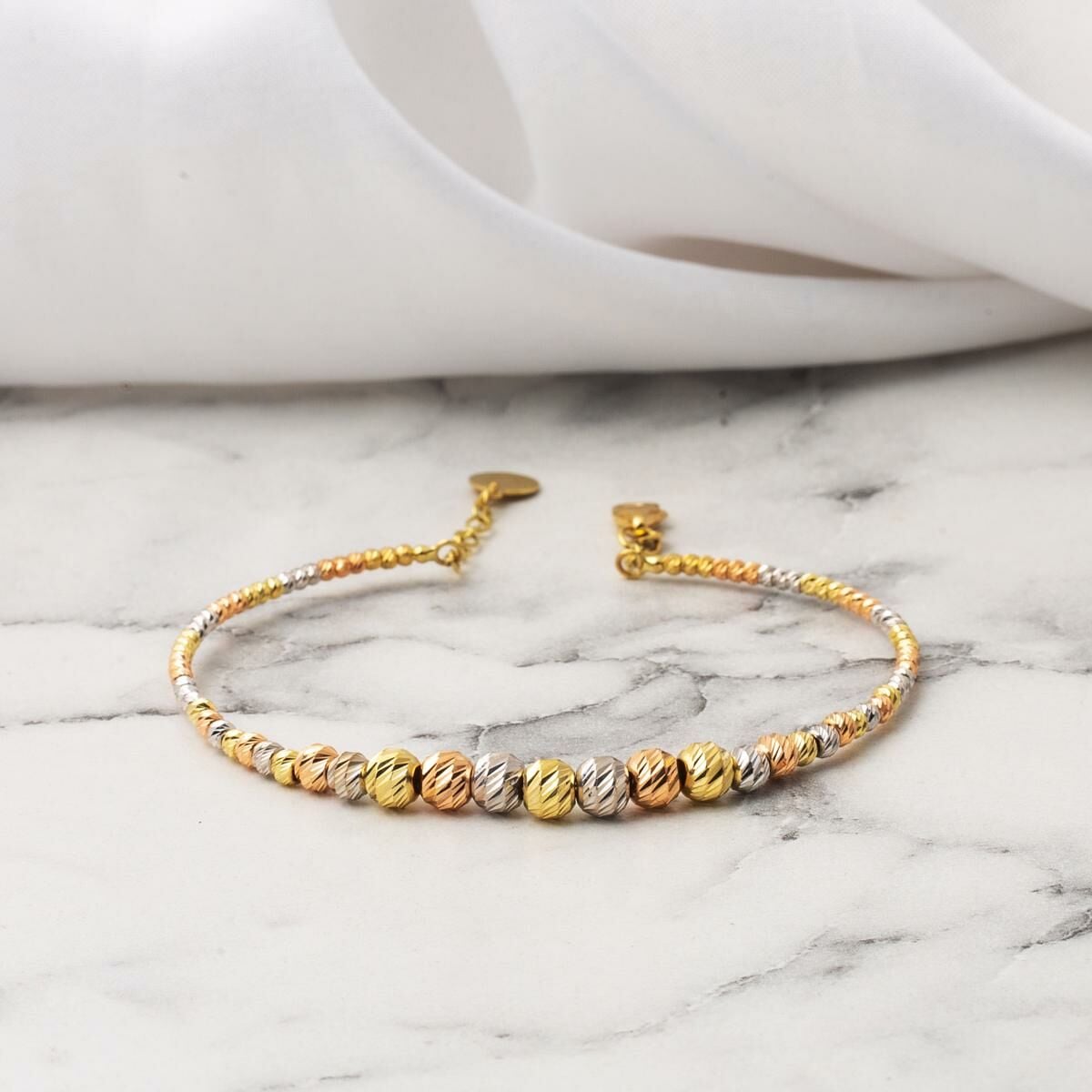 14K Yellow Gold Gold Bead Hinged Cuff Bangle