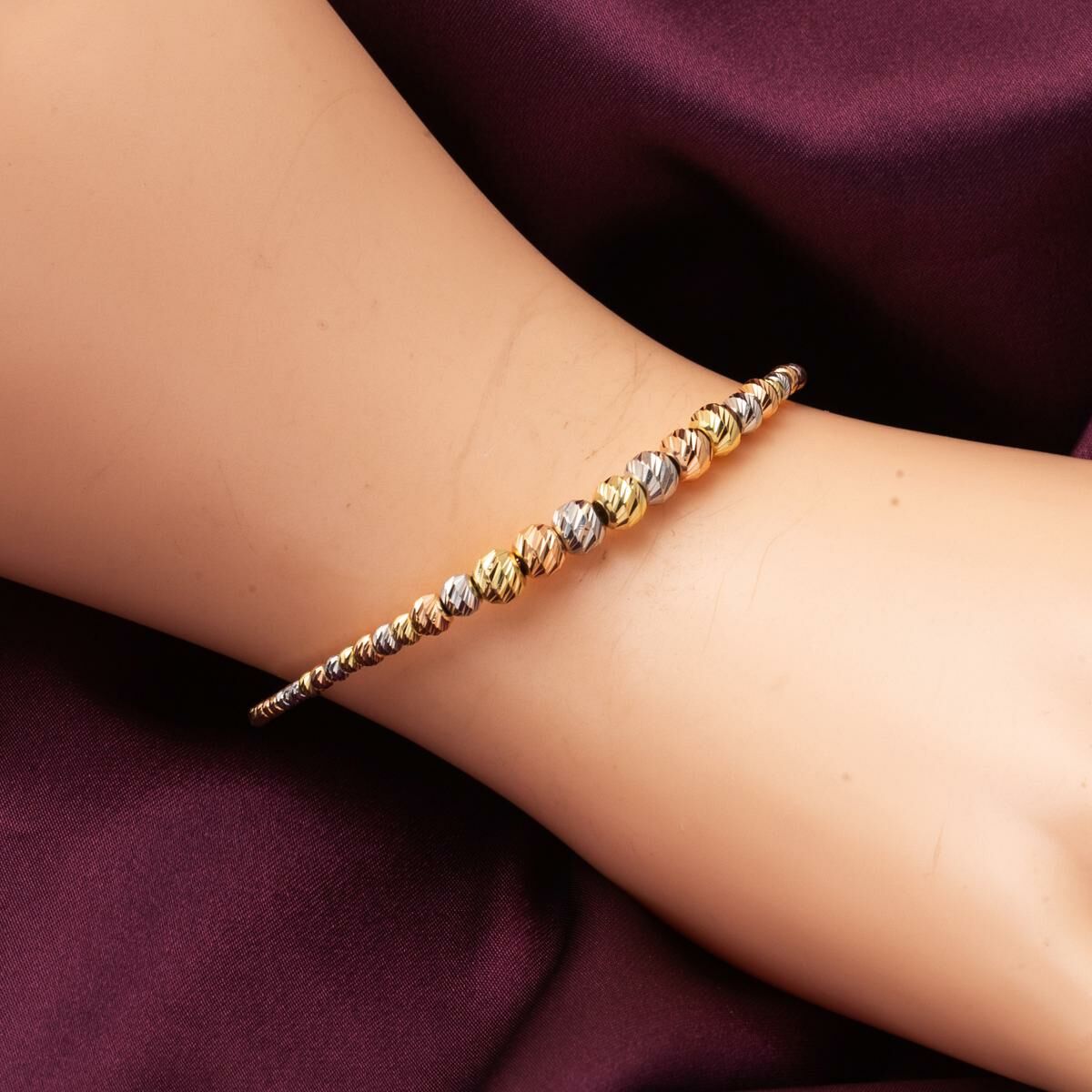 14K Yellow Gold Gold Bead Hinged Cuff Bangle