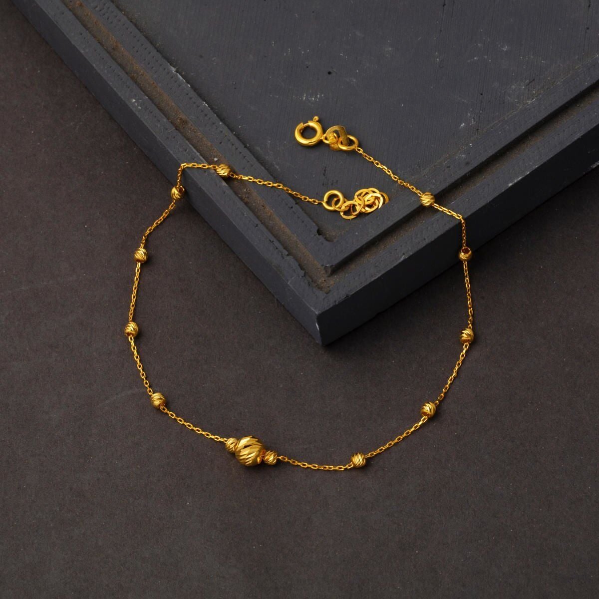 22K Yellow Gold Gold Bead Anklet