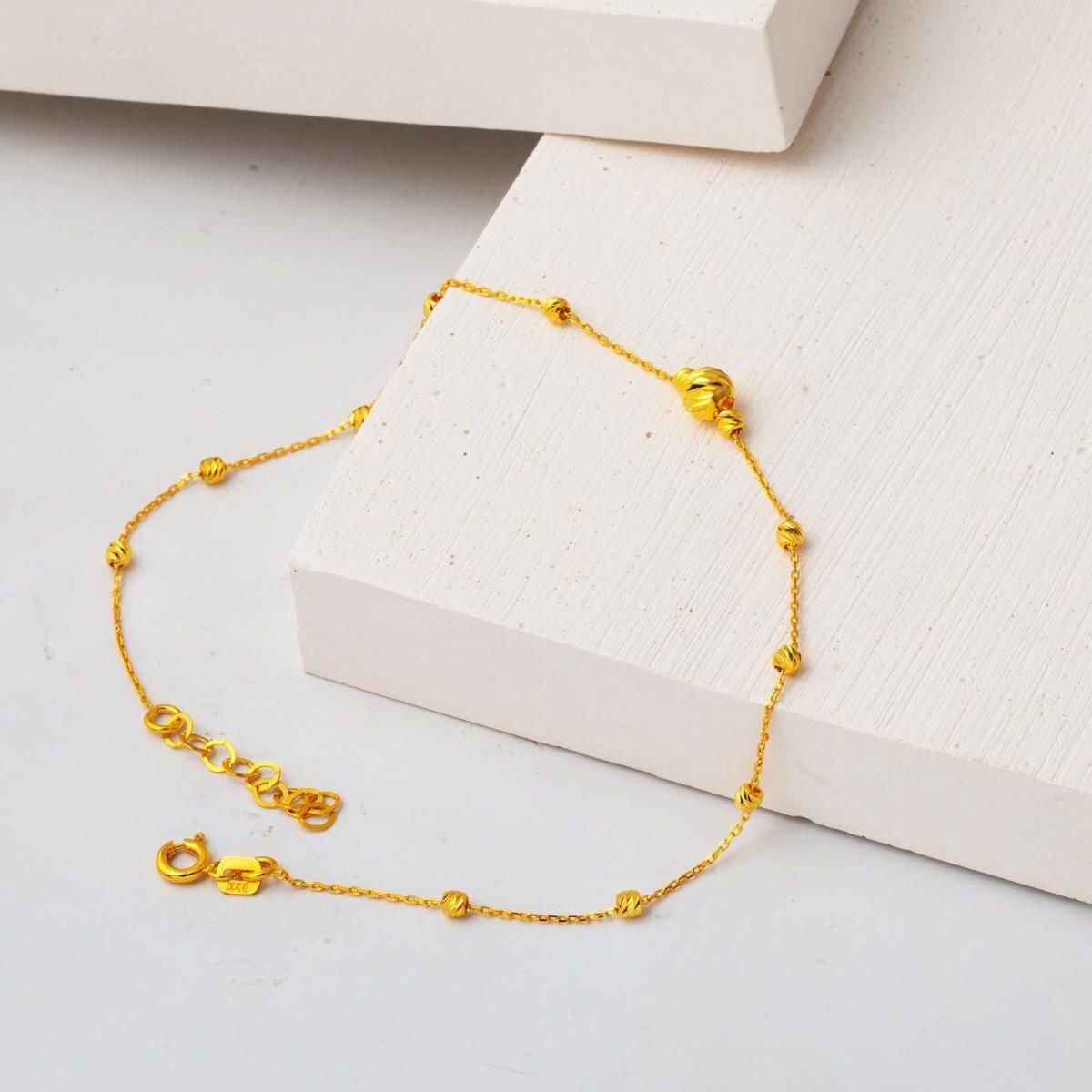 22K Yellow Gold Gold Bead Anklet