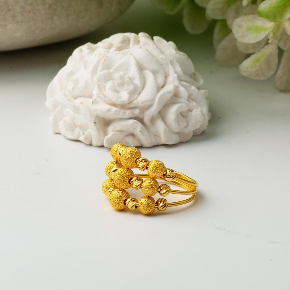 22K Yellow Gold Gold Bead Bead Ribbed Ring